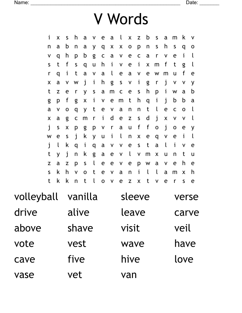 V Words Word Search