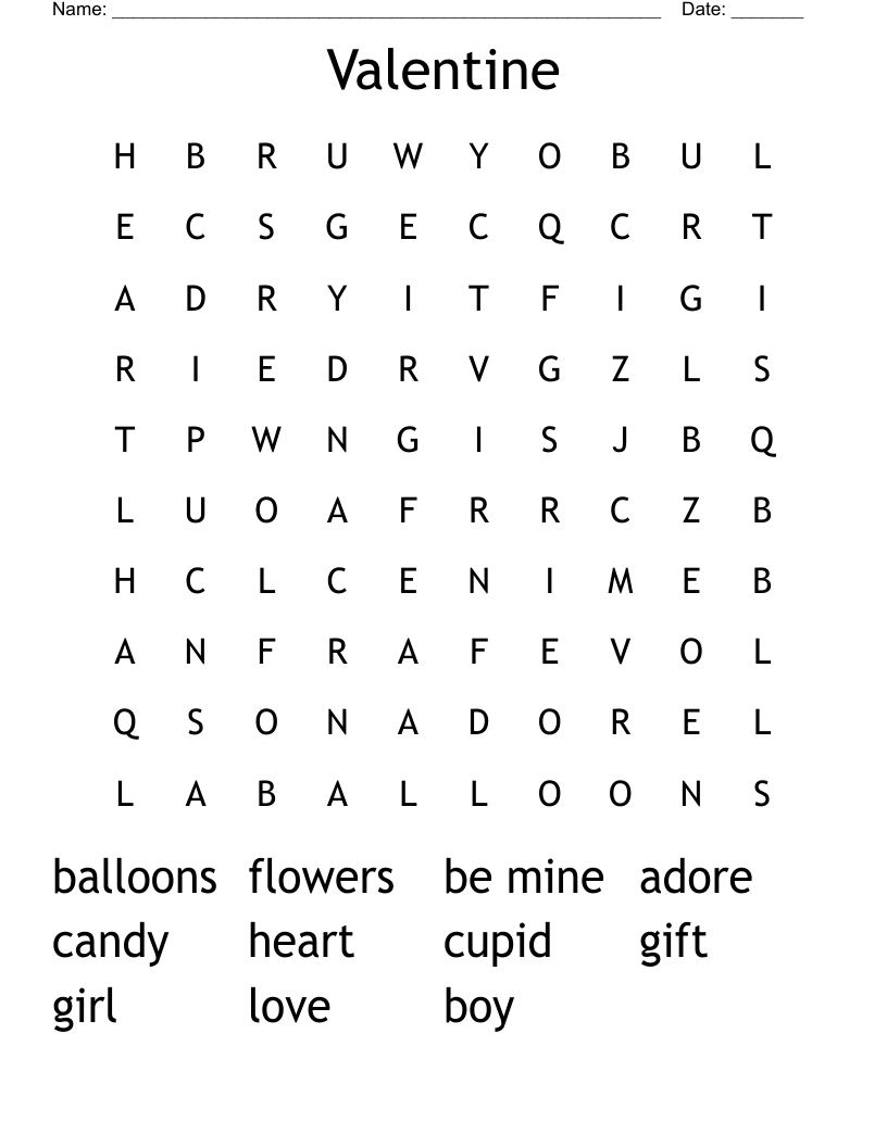Valentine Word Search