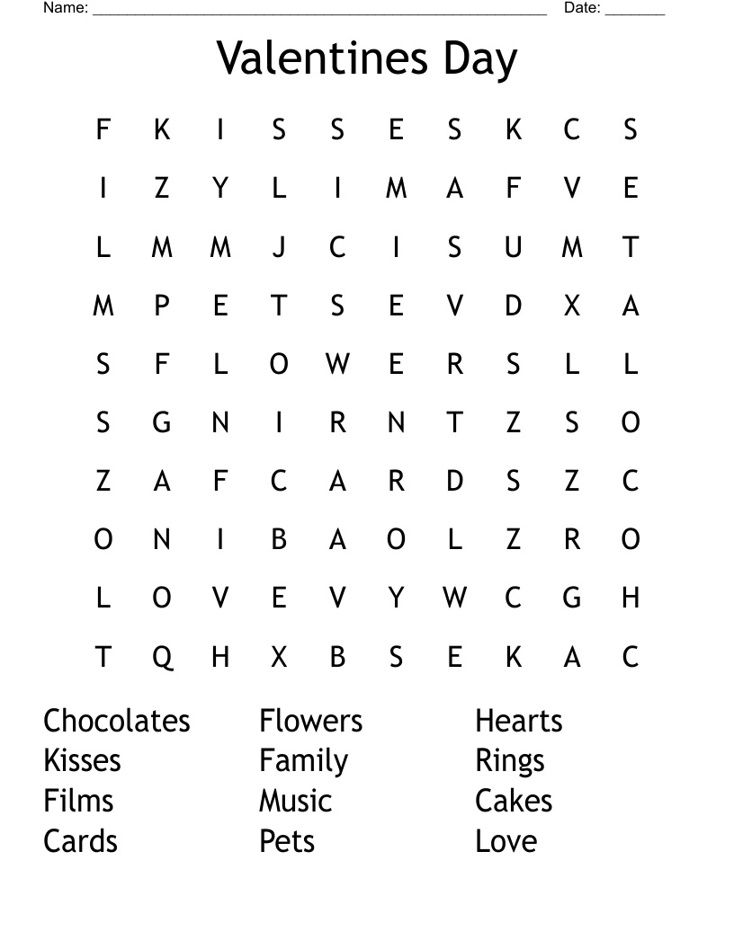 Valentines Day  Word Search