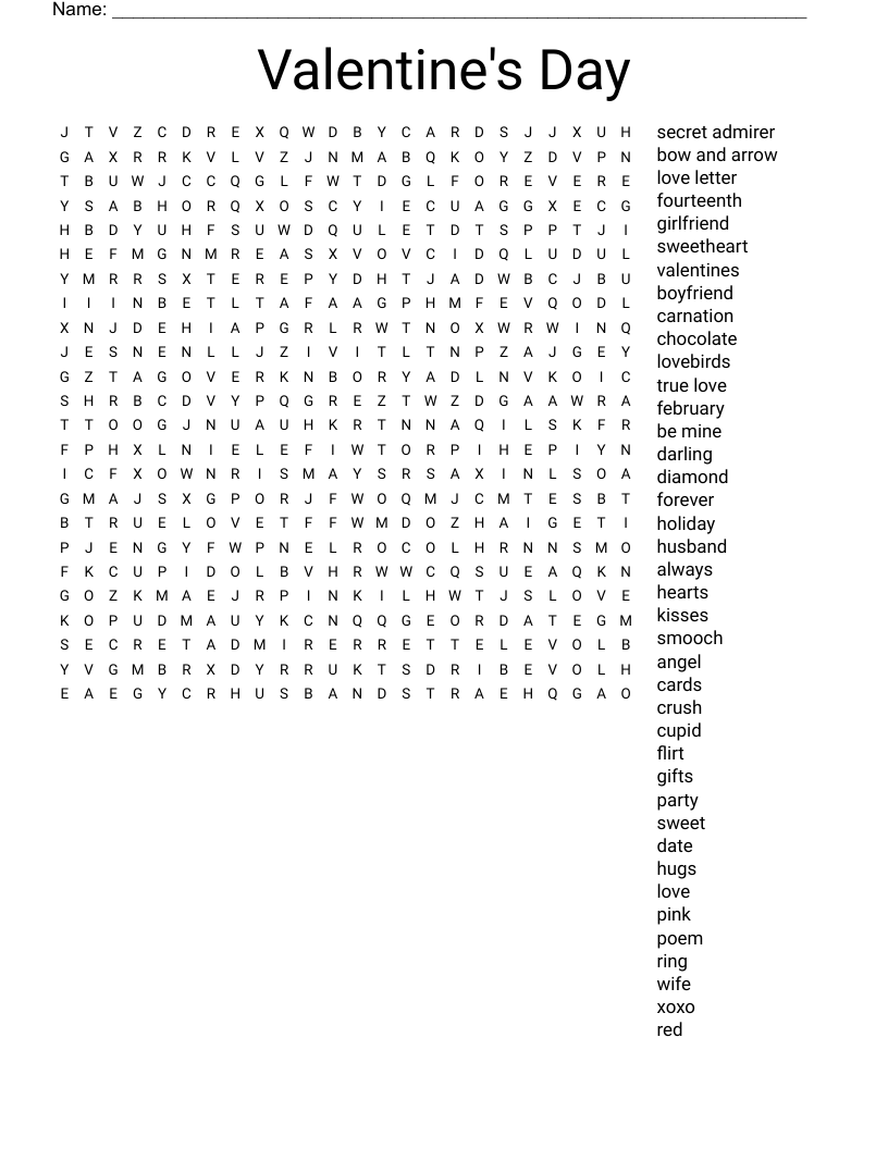Valentine's Day  Word Search
