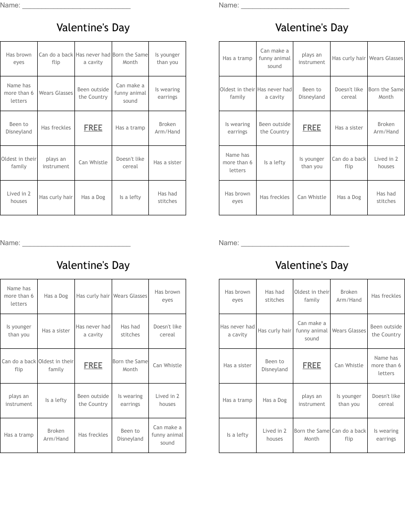 Valentine's Day Bingo Cards