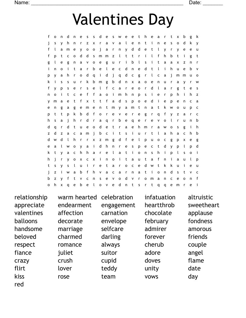Valentines Day  Word Search
