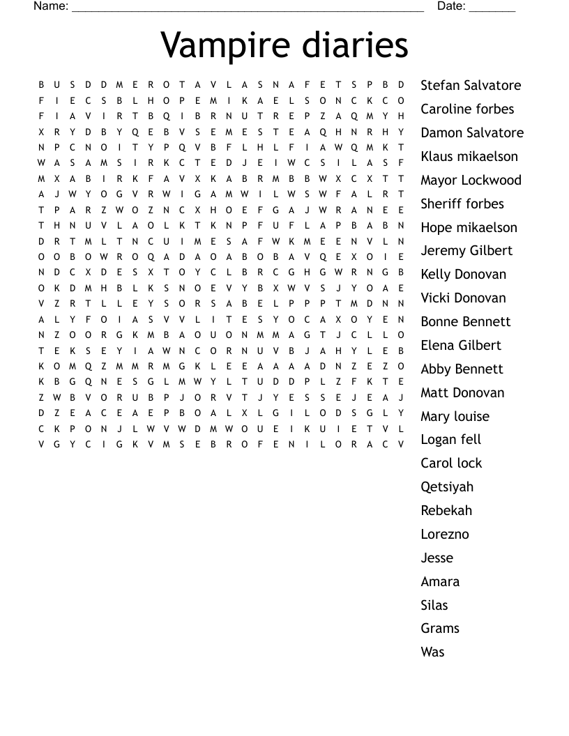 Vampire diaries   Word Search