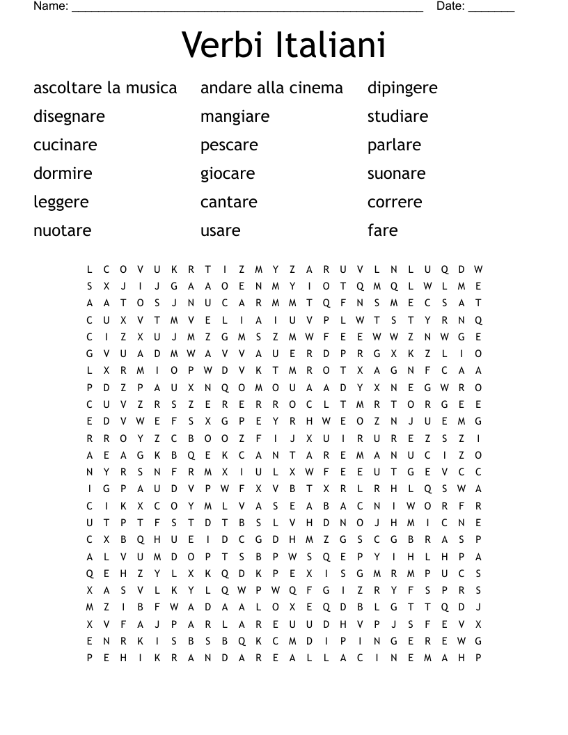 Verbi Italiani Word Search