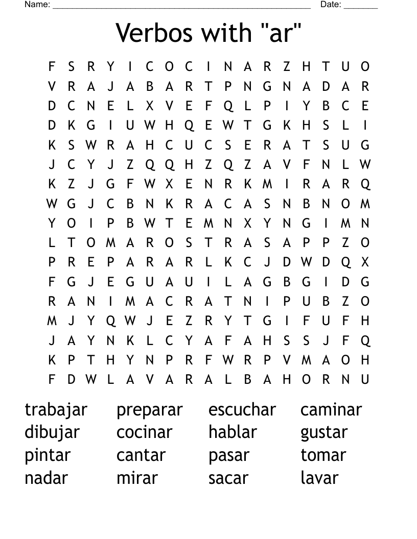 Verbos with "ar" Word Search