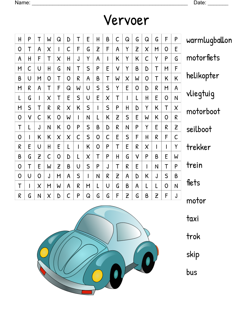 Vervoer Word Search