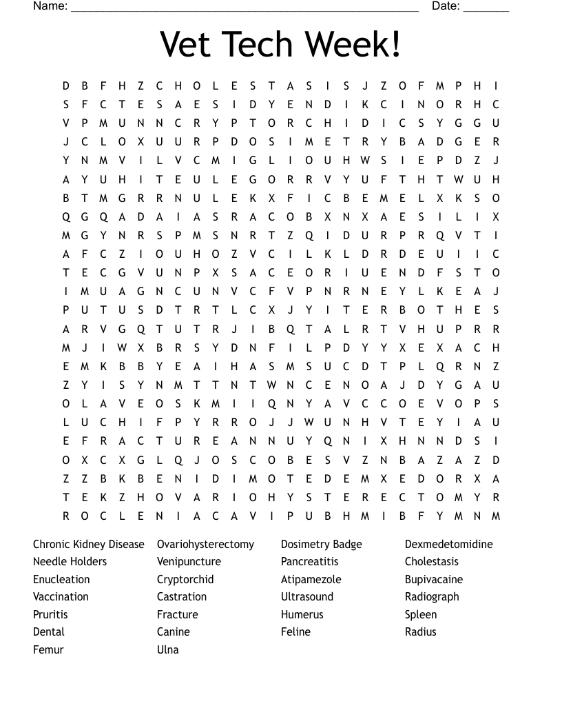 Vet Tech Week! Word Search