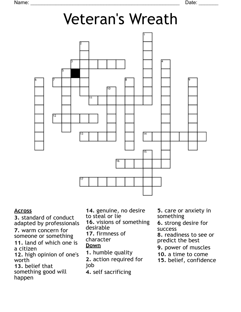 Veteran's Wreath Crossword