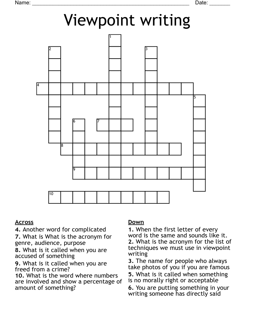 Viewpoint writing Crossword
