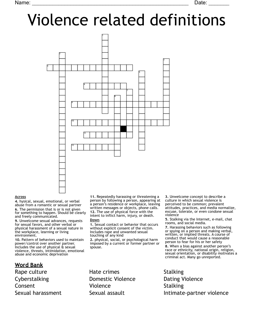 Violence related definitions Crossword