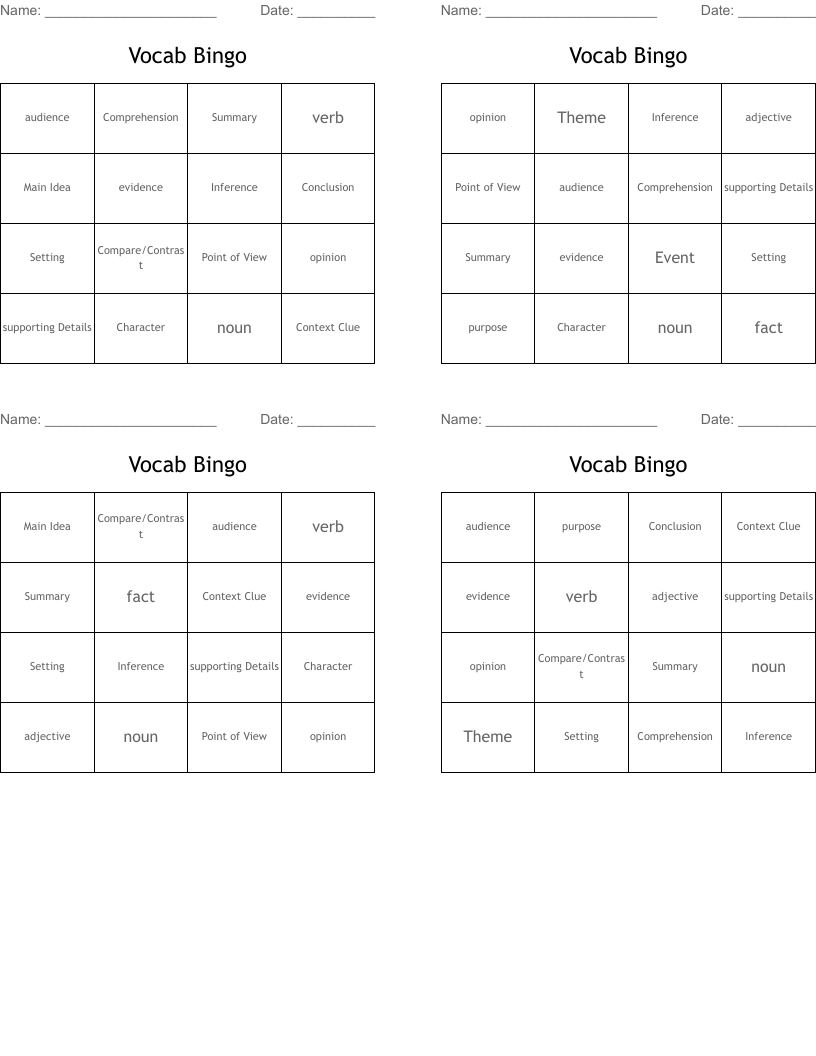 Vocab Bingo