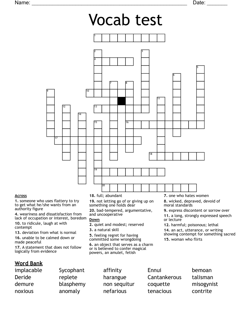 Vocab test  Crossword