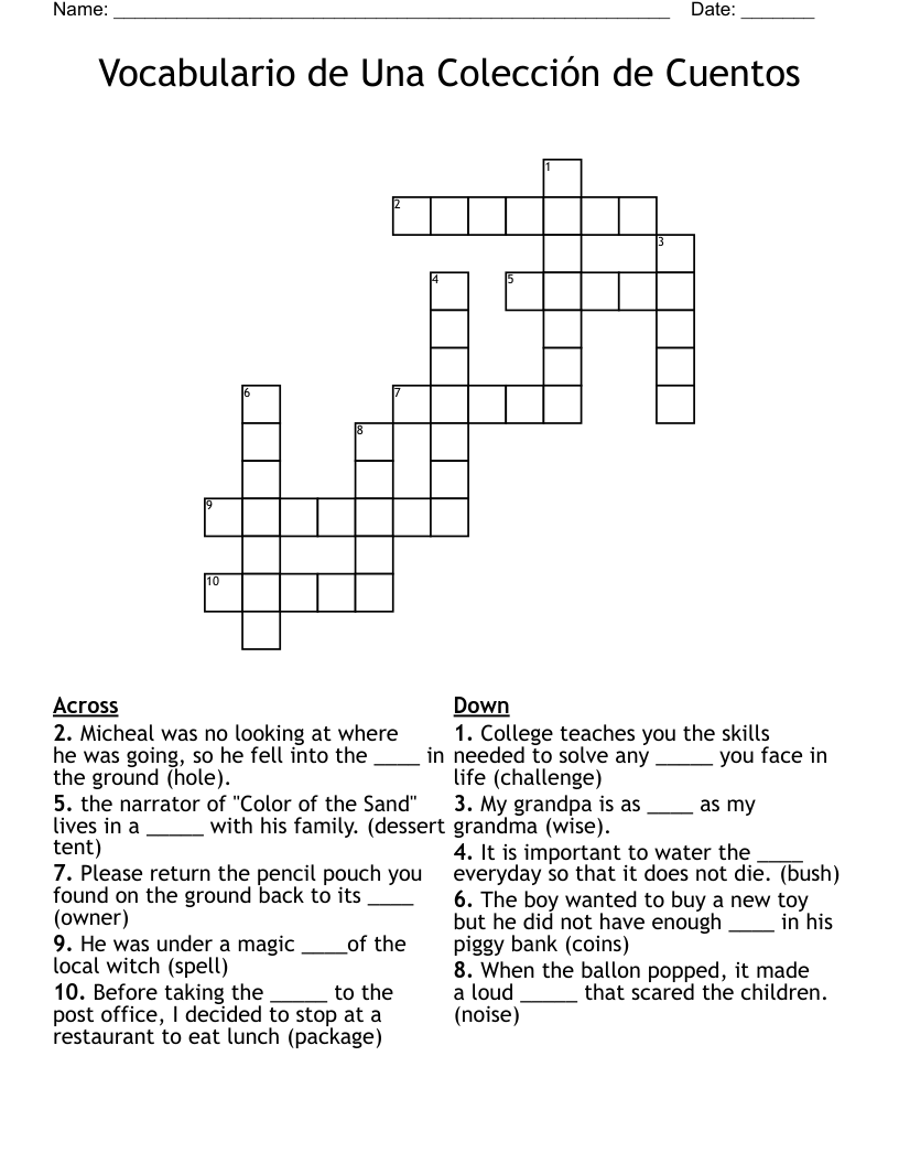 Vocabulario  de Una Colección de Cuentos Crossword