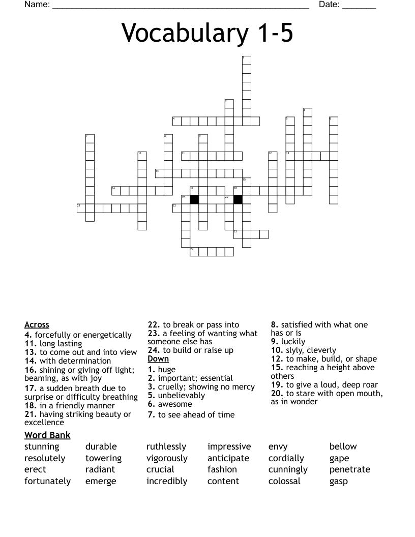 Vocabulary 1-5 Crossword