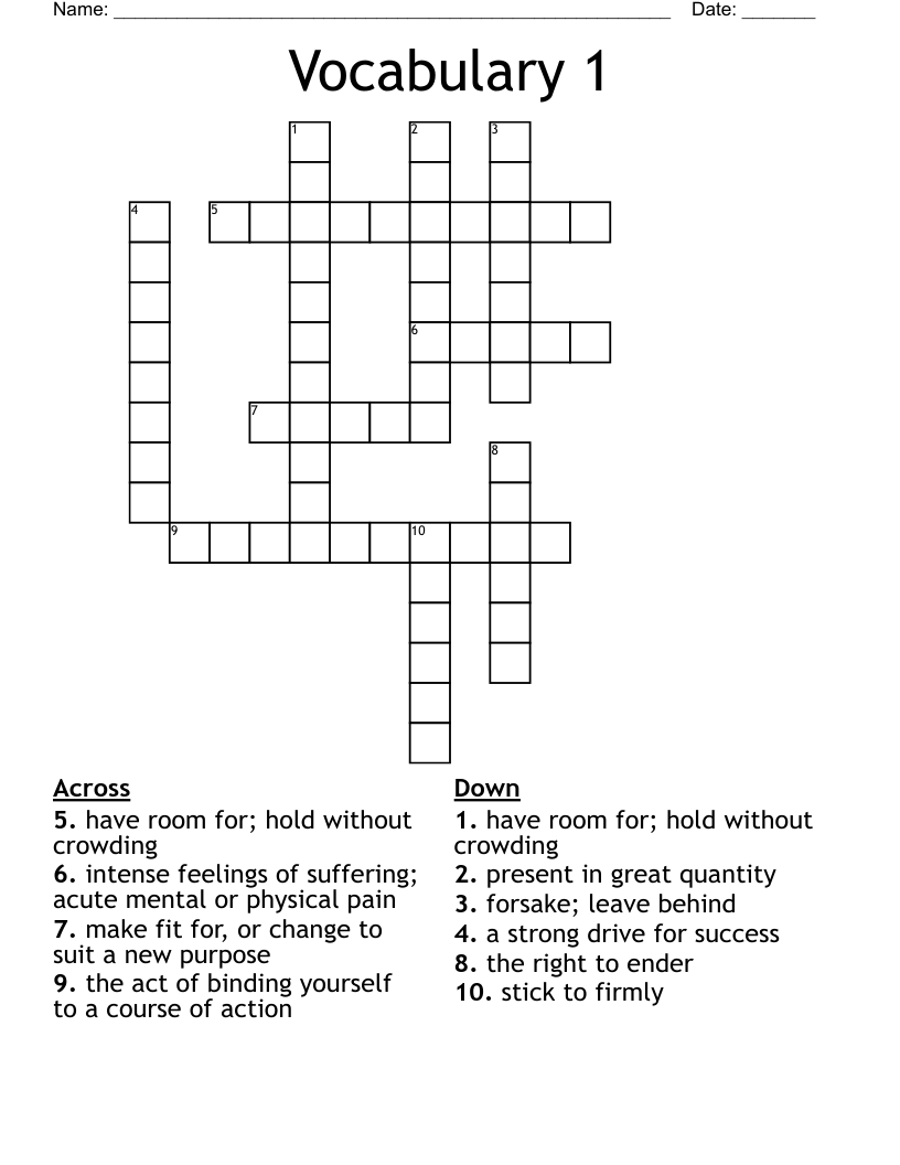 Vocabulary 1 Crossword