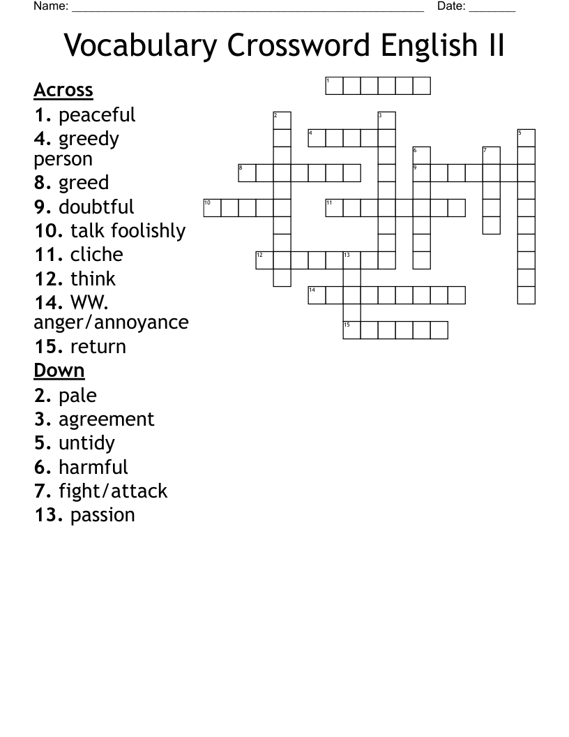 Vocabulary Crossword English II 