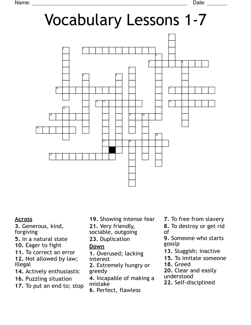 Vocabulary Lessons 1-7 Crossword