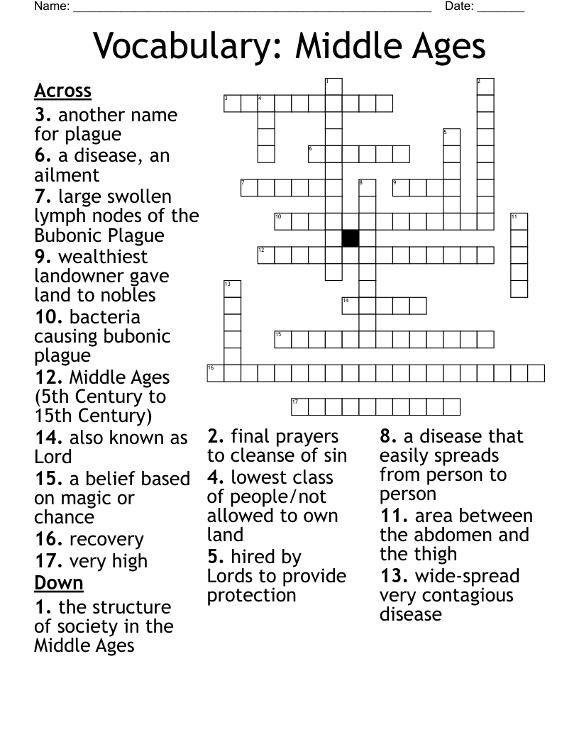 Vocabulary:  Middle Ages Crossword