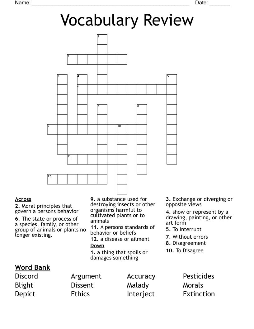 Vocabulary  Review  Crossword