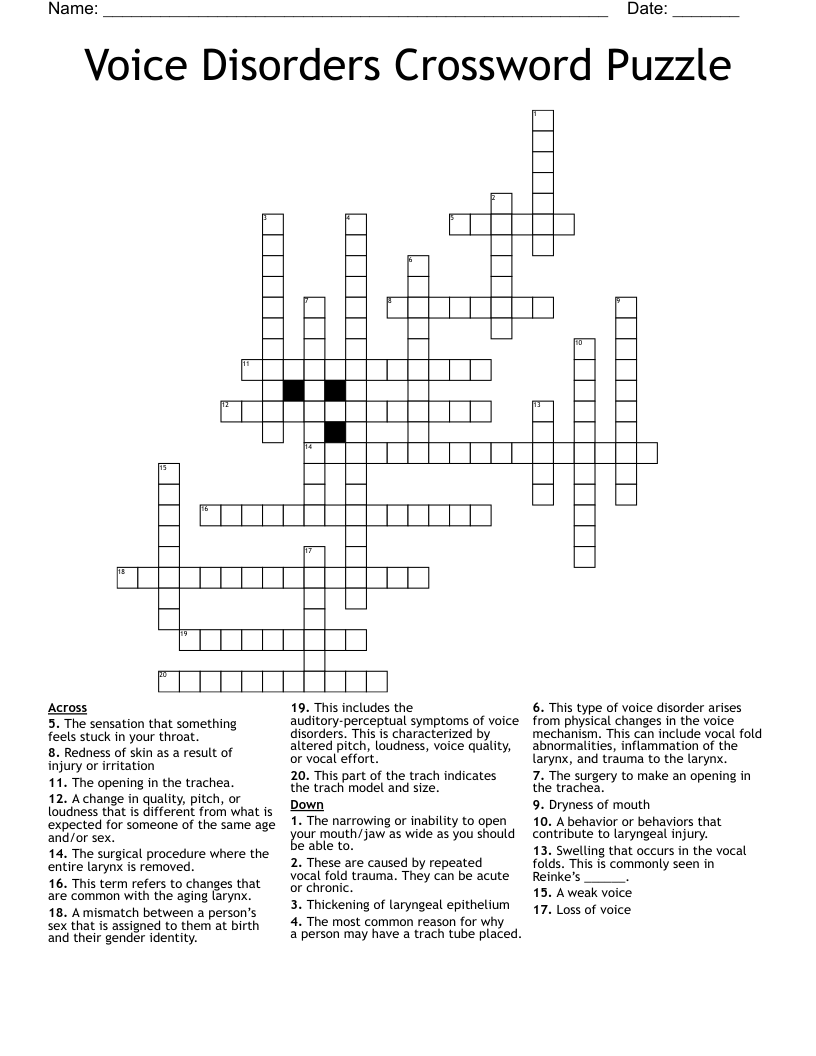 Voice Disorders Crossword Puzzle