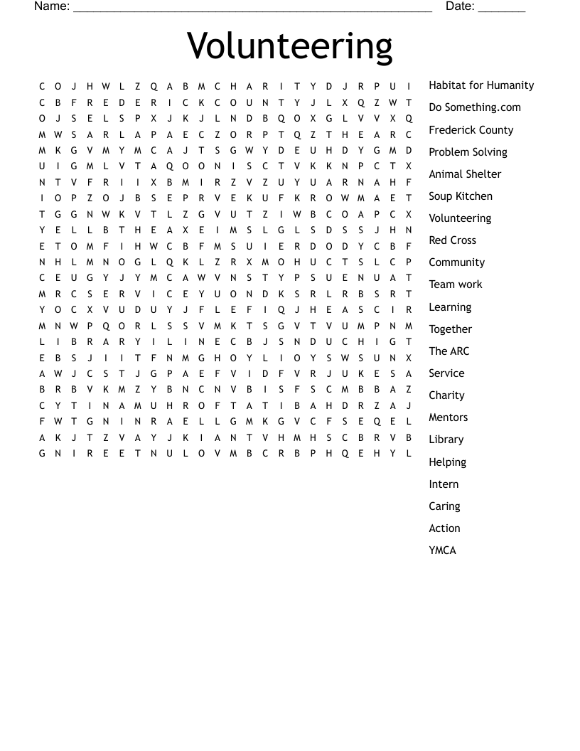 Volunteering  Word Search