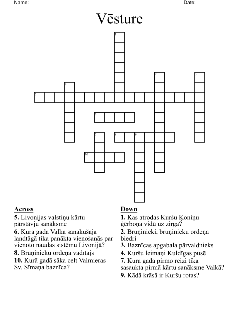 Vēsture Crossword