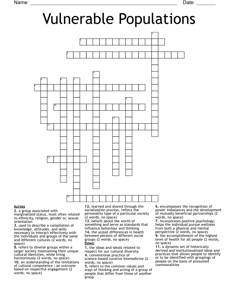 Vulnerable Populations Crossword