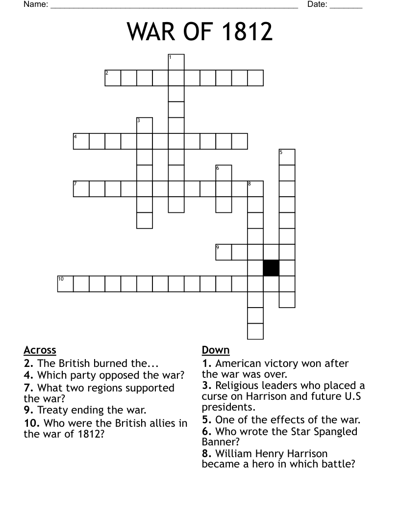 WAR OF 1812 Crossword