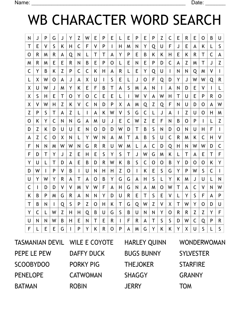 WB CHARACTER WORD SEARCH 