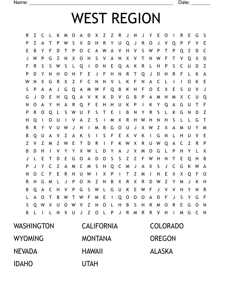 WEST REGION Word Search
