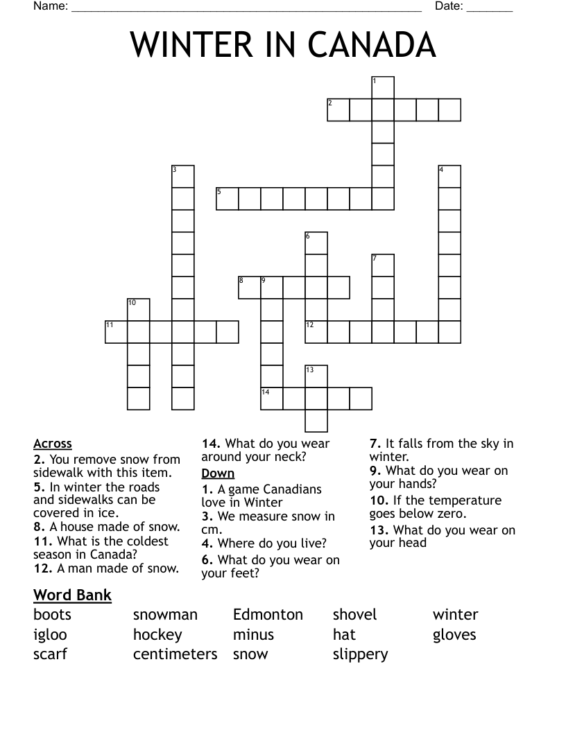 WINTER IN CANADA Crossword