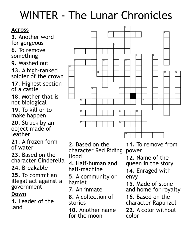 WINTER - The Lunar Chronicles Crossword