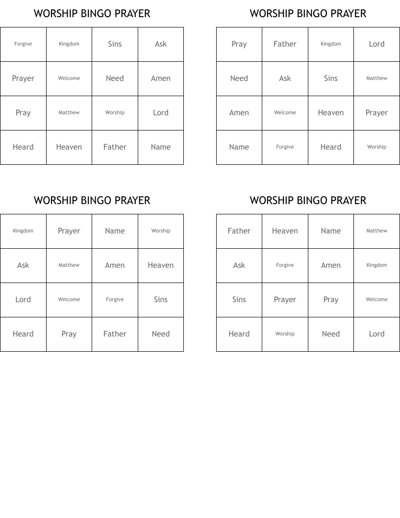 WORSHIP BINGO       PRAYER
