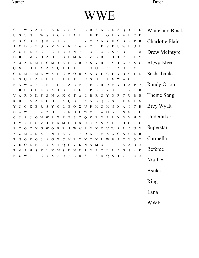 WWE  Word Search