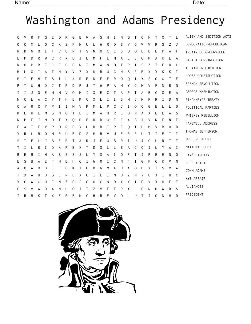 Washington and Adams Presidency Word Search