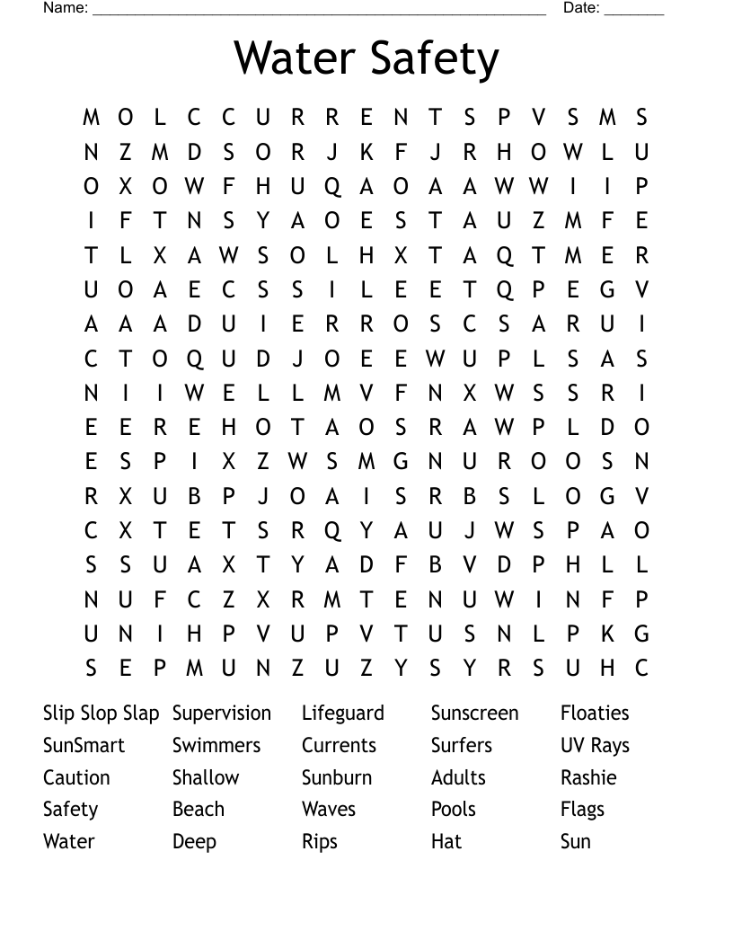 Water Safety Word Search