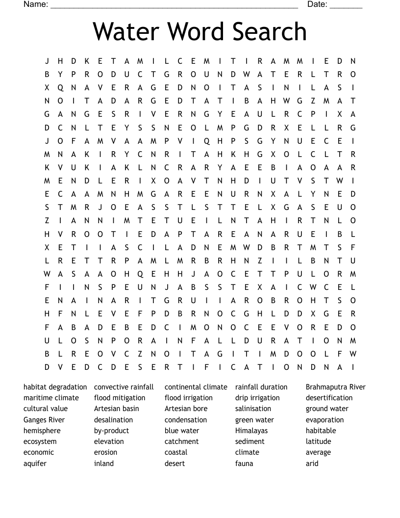 Water Word Search