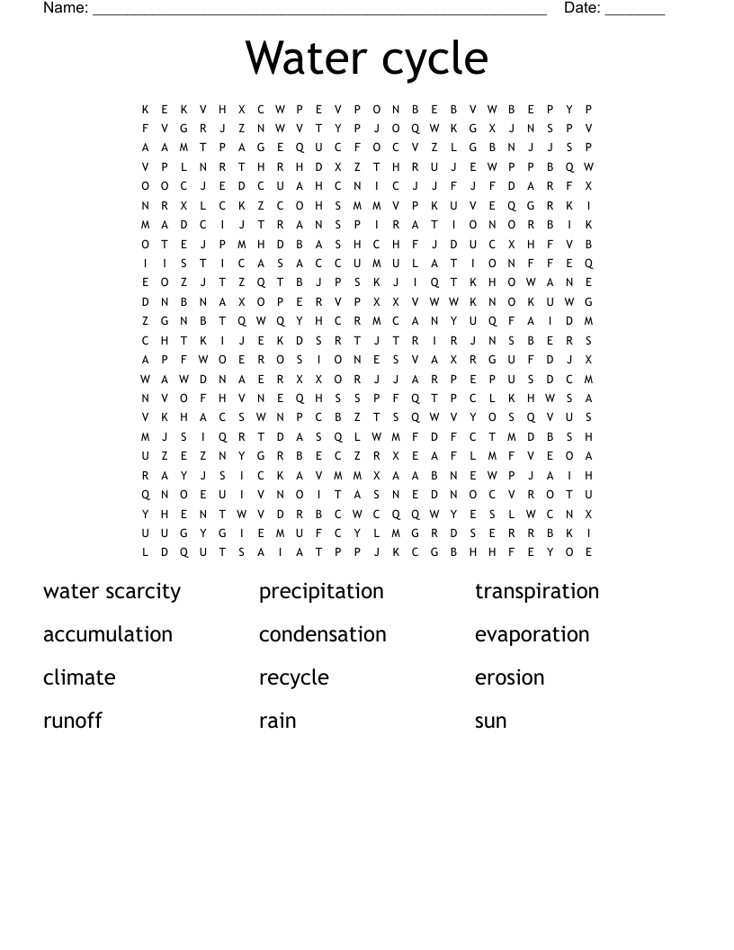Water cycle  Word Search