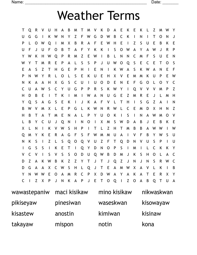Weather Terms Word Search