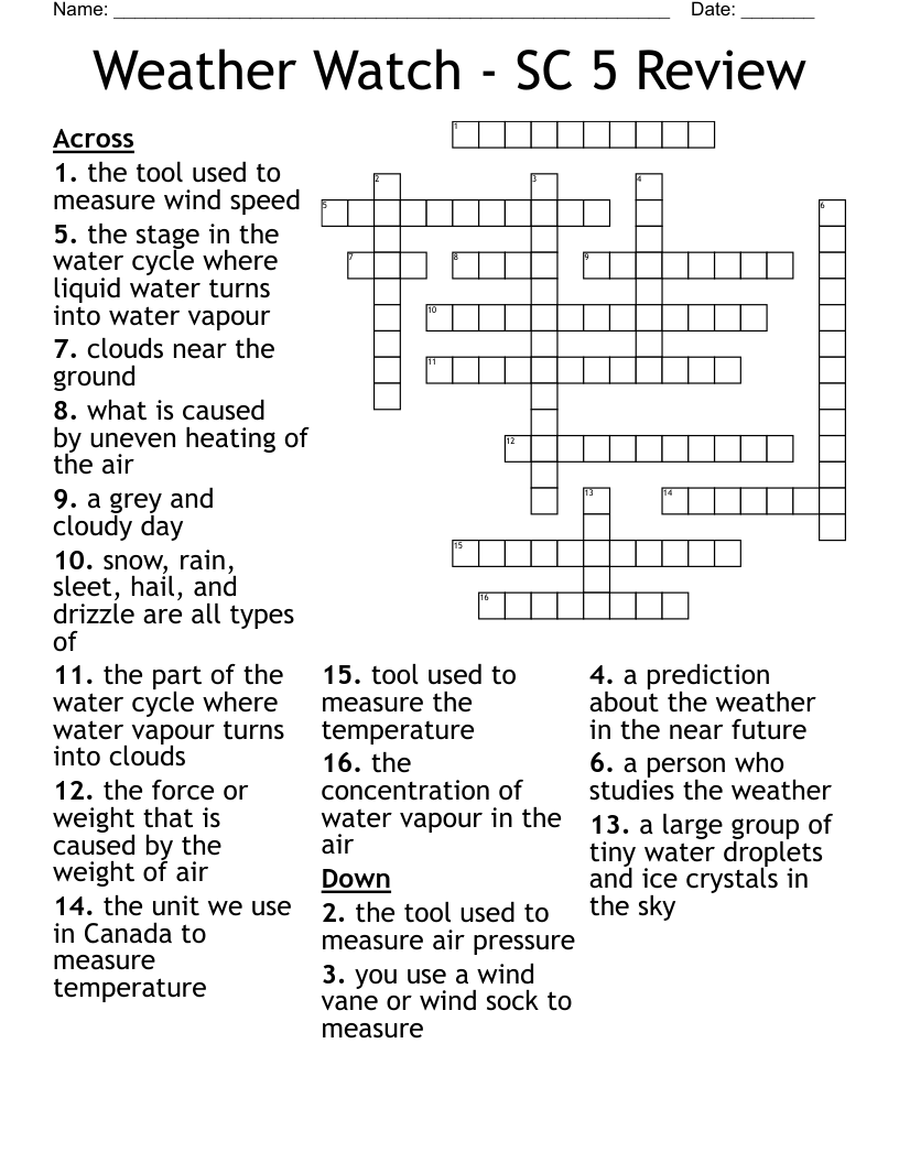 Weather Watch - SC 5 Review Crossword