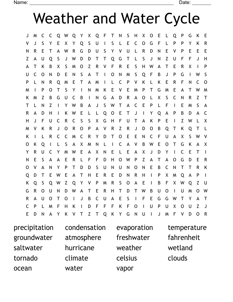 Weather and Water  Cycle Word Search