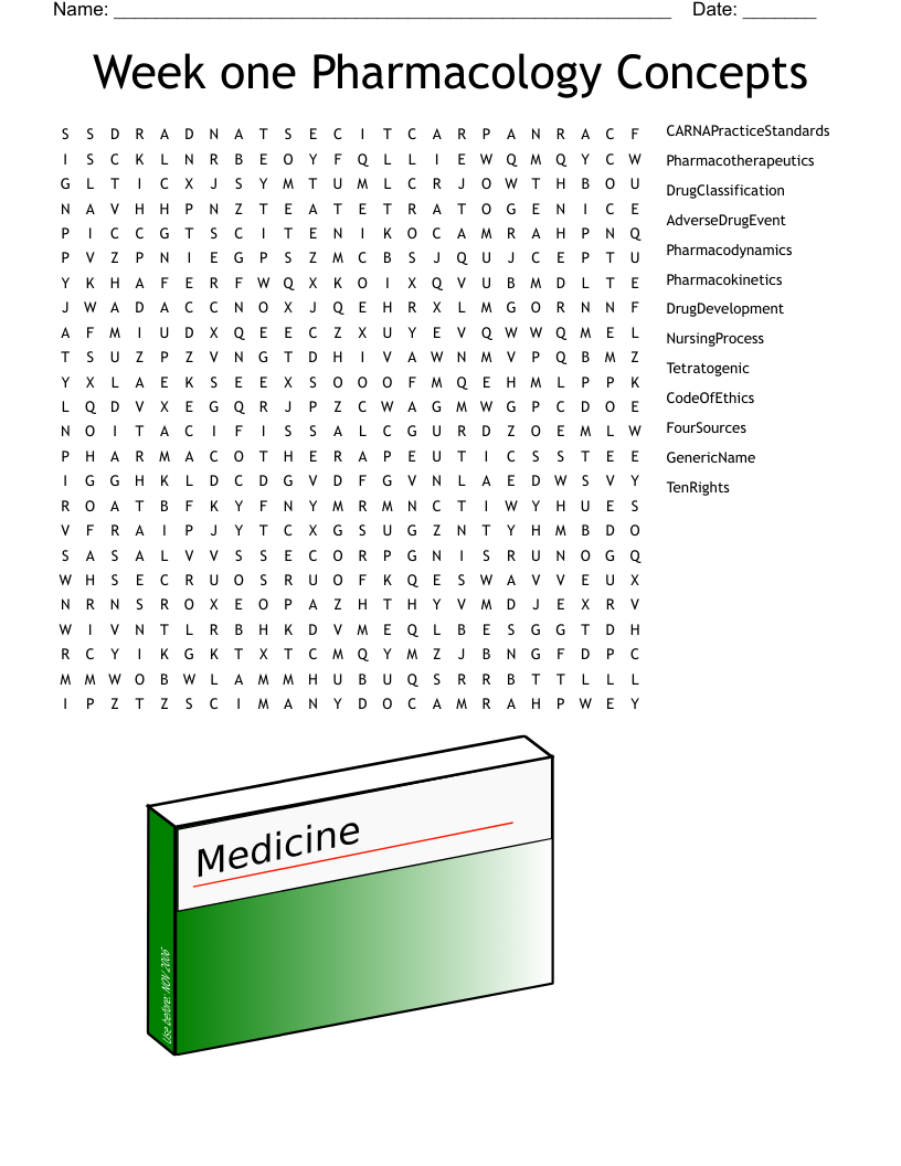 Week one Pharmacology Concepts Word Search