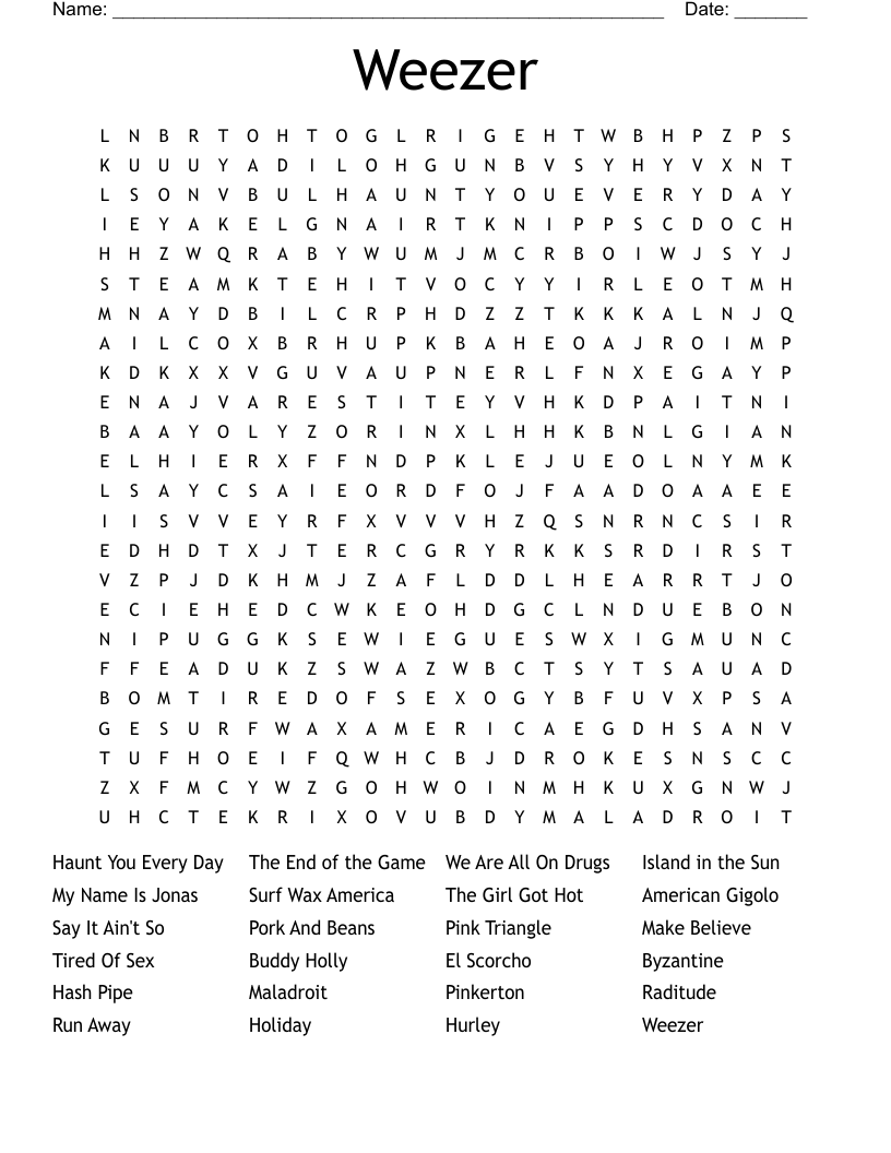 Weezer Word Search