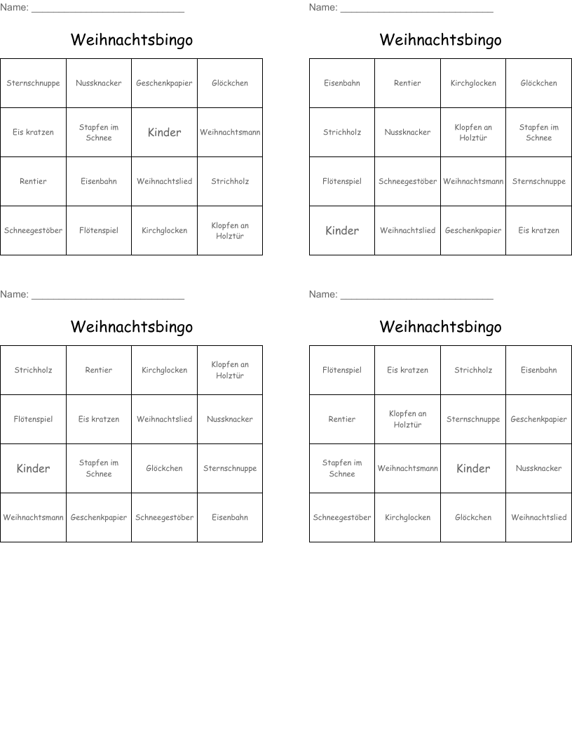 Weihnachtsbingo