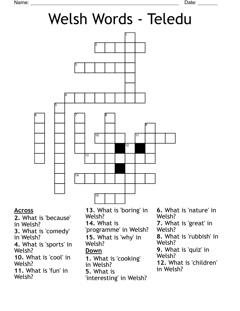 Welsh Words - Teledu Crossword