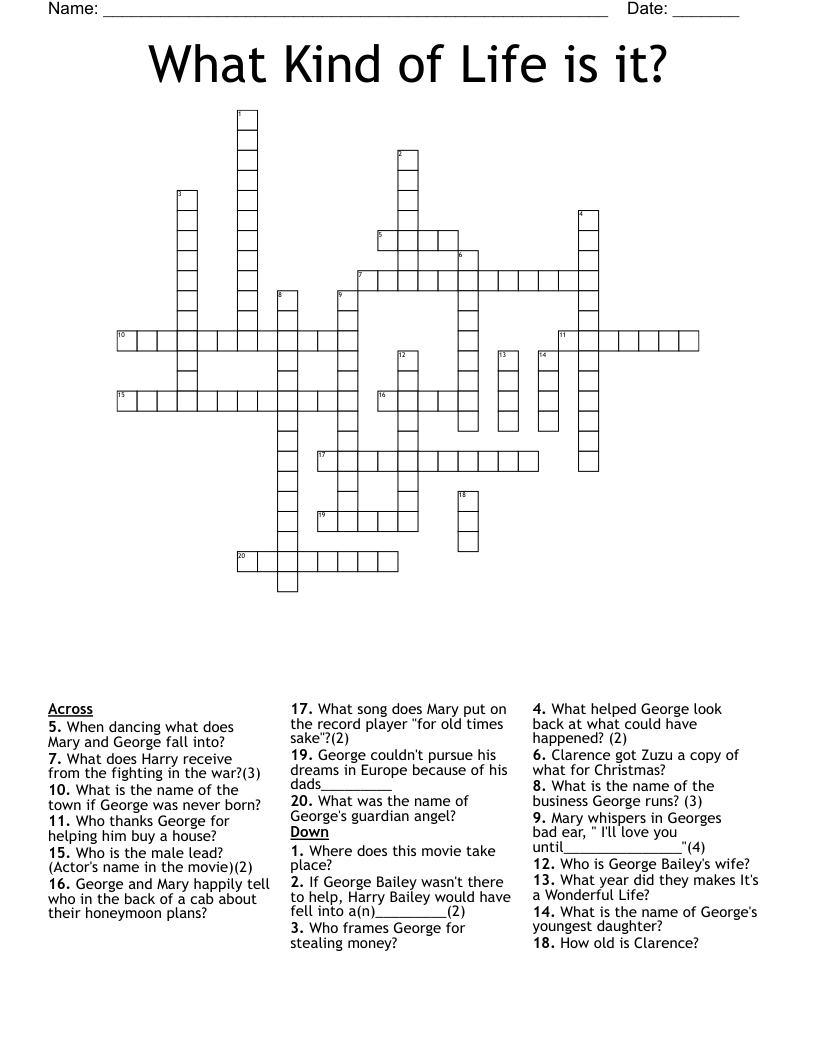 What Kind of Life is it? Crossword