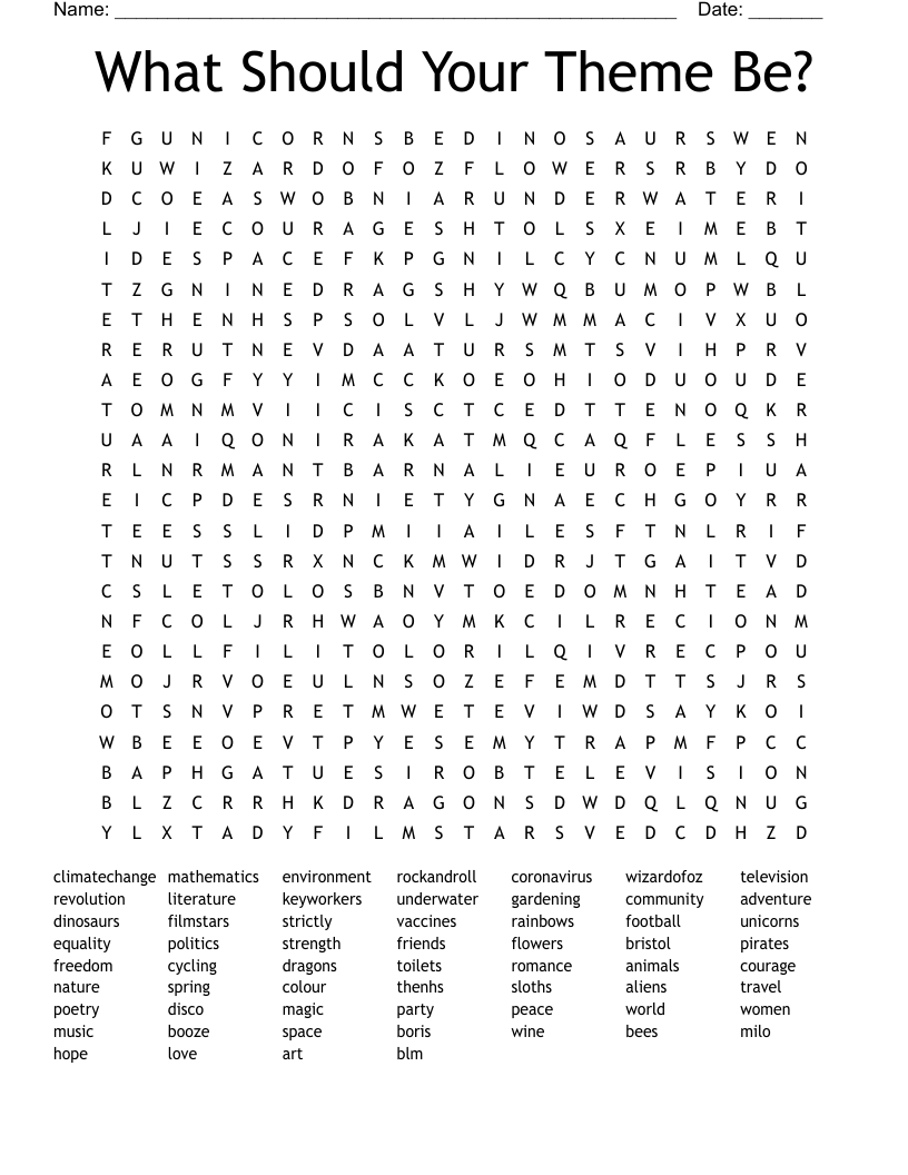 What Should Your Theme Be? Word Search