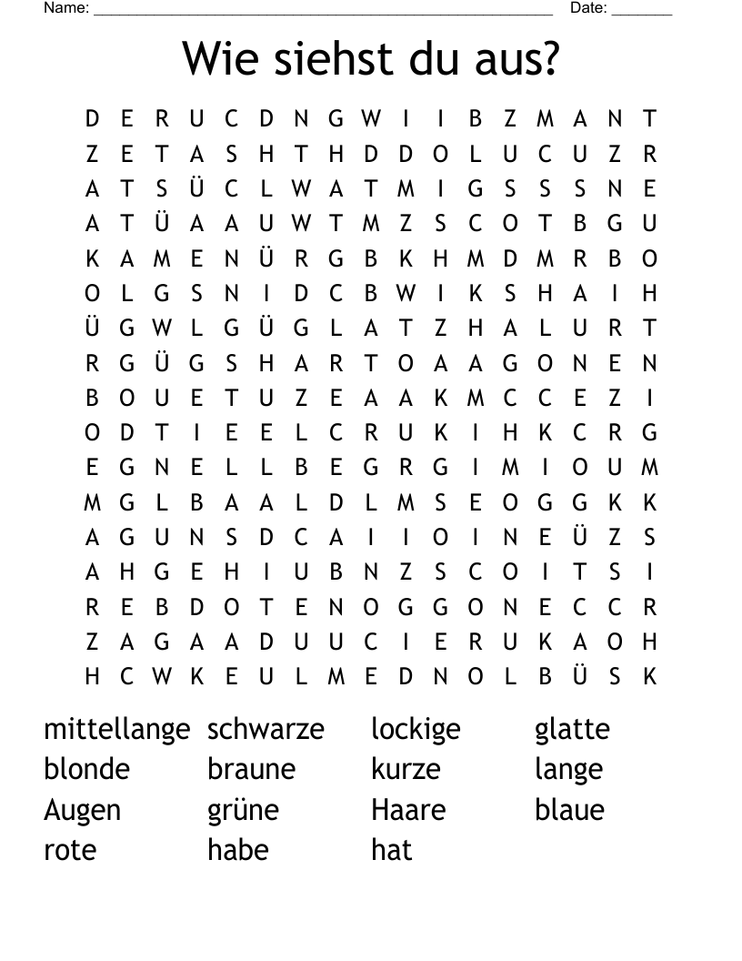 Wie siehst du aus? Word Search