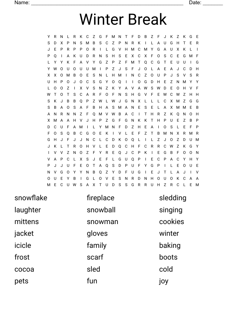 Winter Break Word Search
