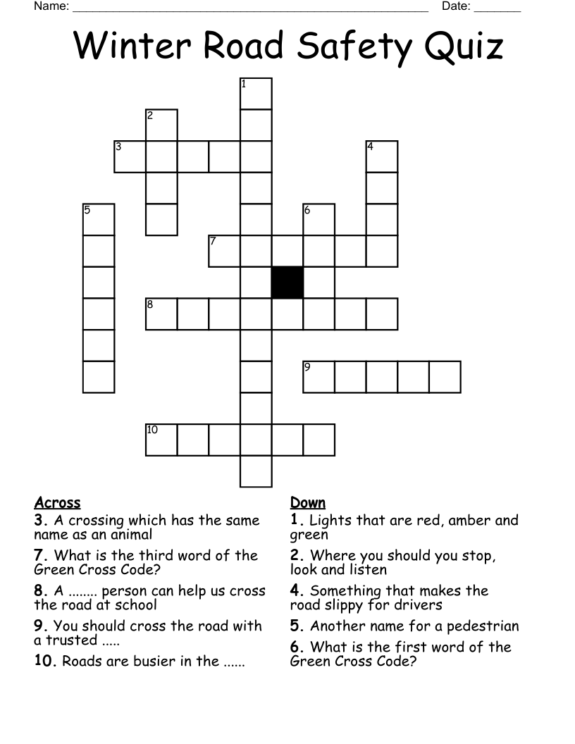 Winter Road Safety Quiz Crossword